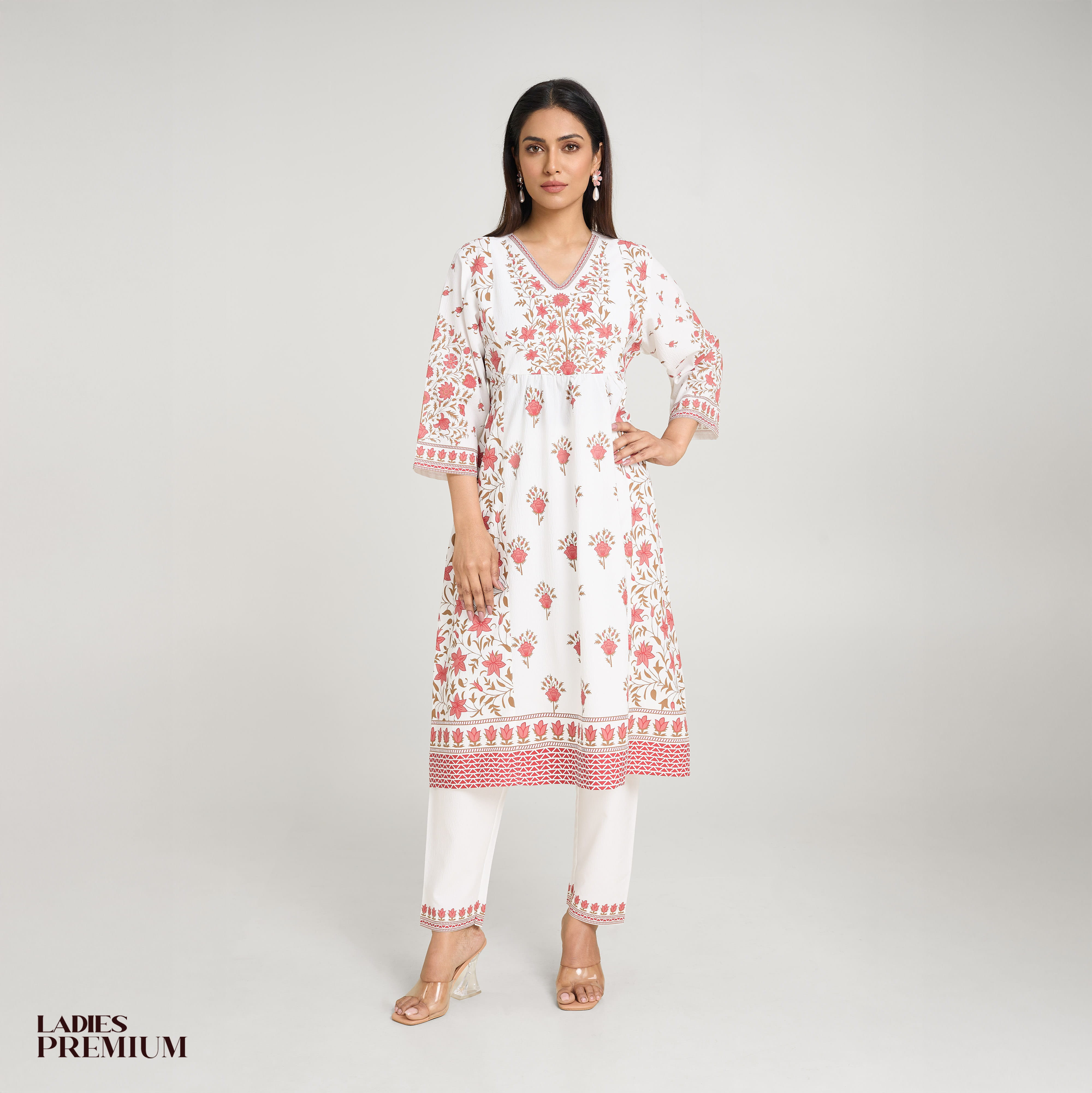 Womens Premium Salwar Kameez [2pcs] - White Bloom